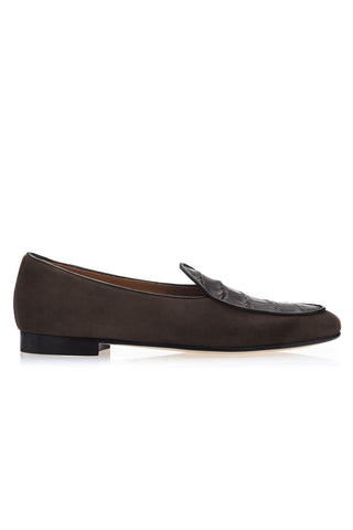 SUPERGLAMOUROUS Tangerine Crocosuede Exotic Crocodile / Suede Belgian Loafers (SPGM1337)-AmbrogioShoes