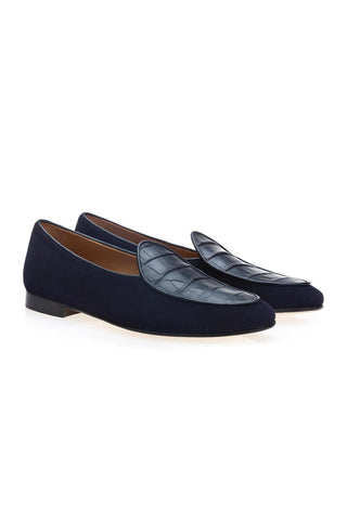 SUPERGLAMOUROUS Tangerine Crocosuede Exotic Crocodile / Suede Belgian Loafers (SPGM1337)-AmbrogioShoes