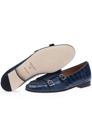 SUPERGLAMOUROUS Tangerine Exotic Crocodile Double Monk Belgian Loafer (SPGM1349)-AmbrogioShoes