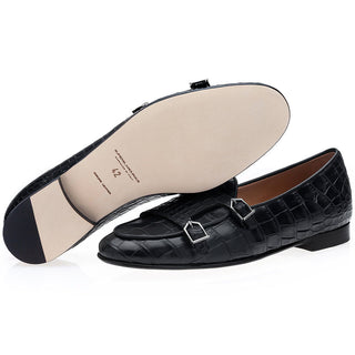 SUPERGLAMOUROUS Tangerine Exotic Crocodile Double Monk Belgian Loafer (SPGM1349)-AmbrogioShoes