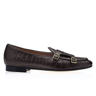 SUPERGLAMOUROUS Tangerine Exotic Crocodile Double Monk Belgian Loafer (SPGM1349)-AmbrogioShoes