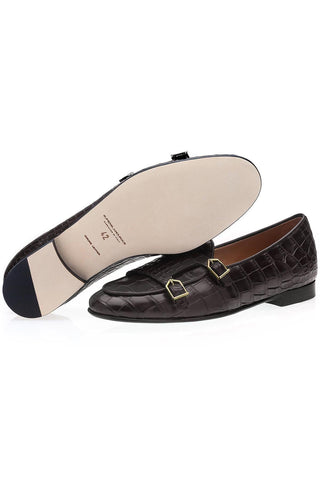 SUPERGLAMOUROUS Tangerine Exotic Crocodile Double Monk Belgian Loafer (SPGM1349)-AmbrogioShoes