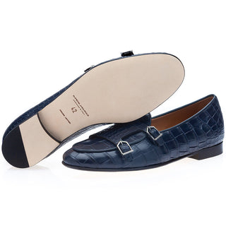 SUPERGLAMOUROUS Tangerine Men's Shoes Exotic Crocodile Double Monk Belgian Loafer (SPGM1349)-AmbrogioShoes