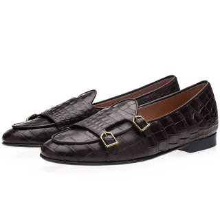 SUPERGLAMOUROUS Tangerine Men's Shoes Exotic Crocodile Double Monk Belgian Loafer (SPGM1349)-AmbrogioShoes