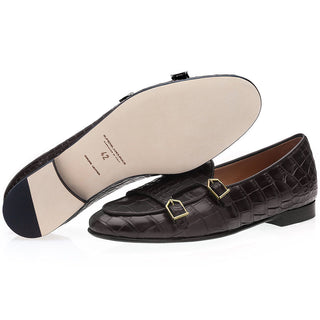 SUPERGLAMOUROUS Tangerine Men's Shoes Exotic Crocodile Double Monk Belgian Loafer (SPGM1349)-AmbrogioShoes