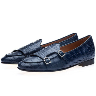 SUPERGLAMOUROUS Tangerine Men's Shoes Exotic Crocodile Double Monk Belgian Loafer (SPGM1349)-AmbrogioShoes