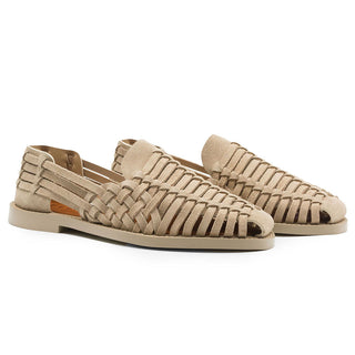 Zelli Italia Sandali Men’s Shoes Sand Calf-Skin Leather Woven Slip-On Sandal (ZEL1011)