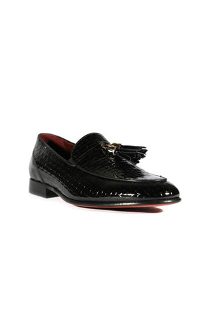 Valentino 19673 Black Woven Patent Tassels Formal Loafers (VAL1005)-AmbrogioShoes