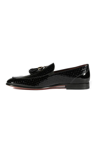 Valentino 19673 Black Woven Patent Tassels Formal Loafers (VAL1005)-AmbrogioShoes