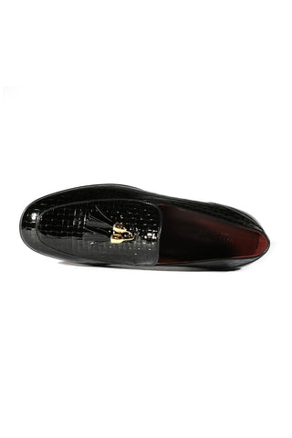 Valentino 19673 Black Woven Patent Tassels Formal Loafers (VAL1005)-AmbrogioShoes