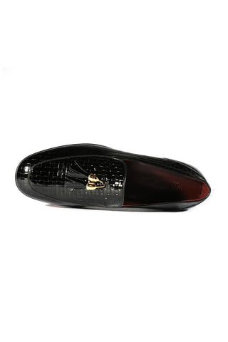 Valentino 19673 Black Woven Patent Tassels Formal Loafers (VAL1005)-Dellamoda