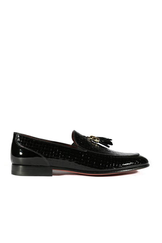 Valentino 19673 Black Woven Patent Tassels Formal Loafers (VAL1005)-Dellamoda