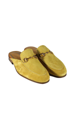 Valentino 19700 Golden Lime Suede Slipper Mules (VAL1003)-AmbrogioShoes