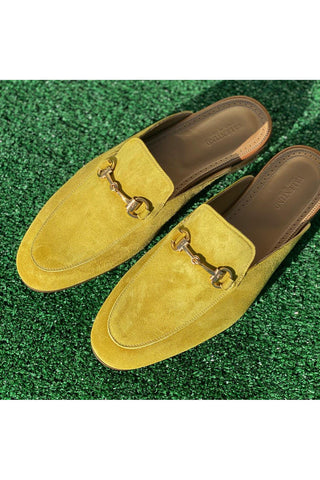 Valentino 19700 Golden Lime Suede Slipper Mules (VAL1003)-AmbrogioShoes