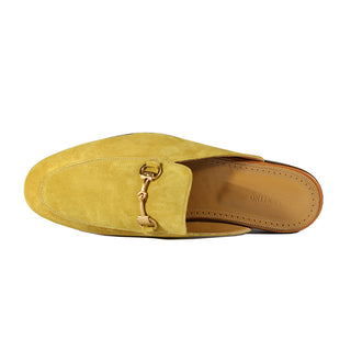 Valentino 19700 Men's Shoes Golden Lime Suede Leather Slipper Mules (VAL1003)-AmbrogioShoes