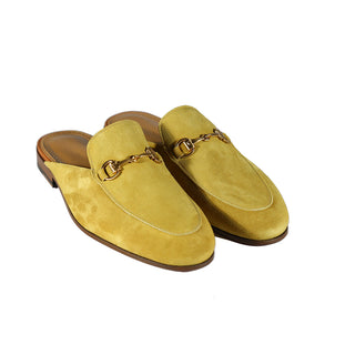 Valentino 19700 Men's Shoes Golden Lime Suede Leather Slipper Mules (VAL1003)-AmbrogioShoes