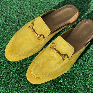 Valentino 19700 Men's Shoes Golden Lime Suede Leather Slipper Mules (VAL1003)-AmbrogioShoes