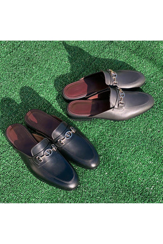 Valentino 19700/M Gray Calf-Skin Leather Slipper Mules (VAL1001)-AmbrogioShoes