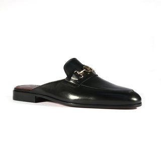 Valentino 19700/M Men's Shoes Black Calf-Skin Leather Slipper Mules (VAL1000)-AmbrogioShoes