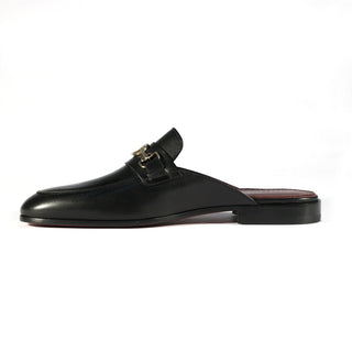 Valentino 19700/M Men's Shoes Black Calf-Skin Leather Slipper Mules (VAL1000)-AmbrogioShoes