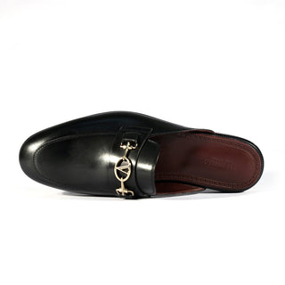 Valentino 19700/M Men's Shoes Black Calf-Skin Leather Slipper Mules (VAL1000)-AmbrogioShoes