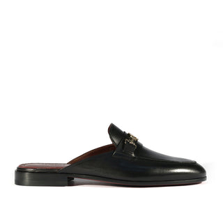 Valentino 19700/M Men's Shoes Black Calf-Skin Leather Slipper Mules (VAL1000)-AmbrogioShoes