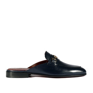 Valentino 19700/M Men's Shoes Navy Blue Calf-Skin Leather Slipper Mules (VAL1002)-AmbrogioShoes