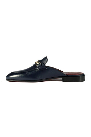 Valentino 19700/M Navy Blue Calf-Skin Leather Slipper Mules (VAL1002)-AmbrogioShoes