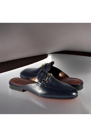 Valentino 19700/M Navy Blue Leather Slipper Mules (VAL1002)