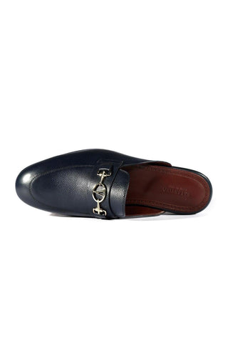 Valentino 19700/M Navy Blue Leather Slipper Mules (VAL1002)-Dellamoda