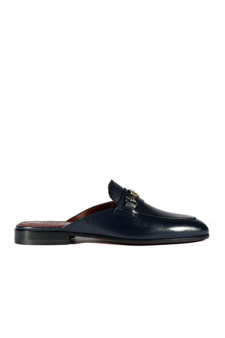 Valentino 19700/M Navy Blue Leather Slipper Mules (VAL1002)