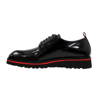 Valentino Dante Men's Shoes Polished Calf-Skin Leather "V" logo Derby Oxfords (VAL1009)-AmbrogioShoes