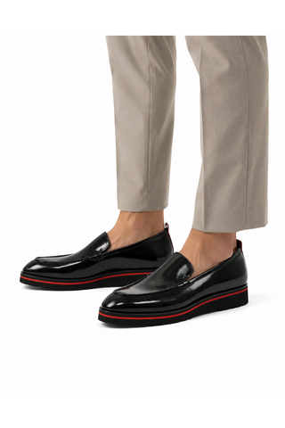 Valentino Deacon 19521 Polished Leather Slip-On Black Loafers (VAL1008)-Dellamoda