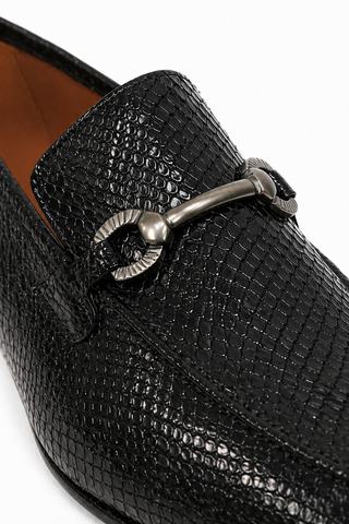Ambrogio Black Snake Print Leather Horsebit Loafers (AMZ1015)-AmbrogioShoes