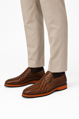 Ambrogio Brown & Cognac Woven Leather Sport Loafers (AMZ1016)-AmbrogioShoes