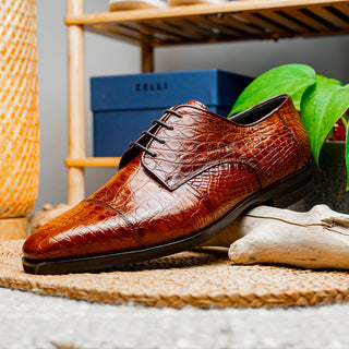 Zelli Italia Andrea Men's Shoe Cognac Crocodile Skin Oxford (ZEL1034)