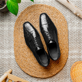 Zelli Italia Andrea Men's Shoe Black Crocodile Skin Oxford (ZEL1034)