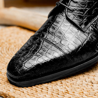 Zelli Italia Andrea Men's Shoe Black Crocodile Skin Oxford (ZEL1034)