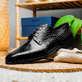 Zelli Italia Andrea Men's Shoe Black Crocodile Skin Oxford (ZEL1034)