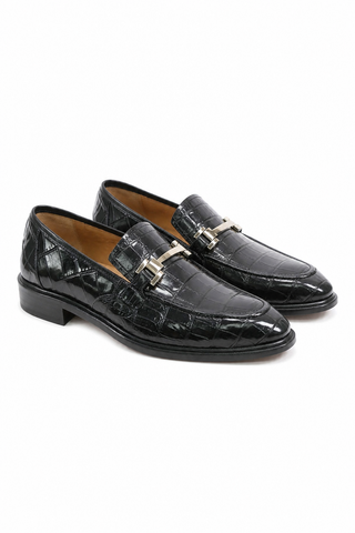 Mezlan 50222-J Alligator Horse-Bit Loafer black front view