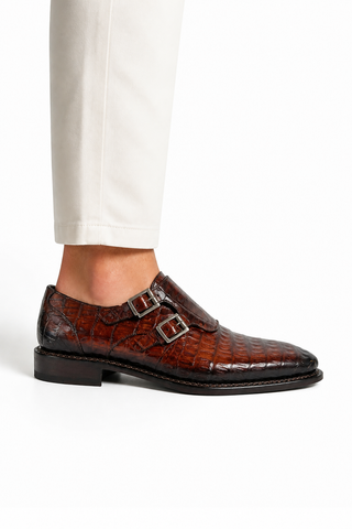 Mezlan 4990-F Crocodile Double Monk-Strap brown onfoot view