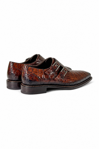 Mezlan 4990-F Crocodile Double Monk-Strap brown rear view
