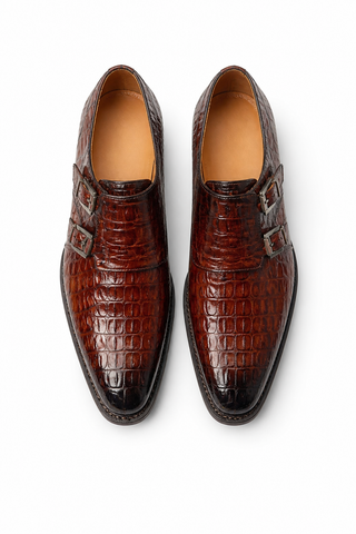 Mezlan 4990-F Crocodile Double Monk-Strap brown top view