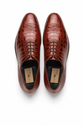 Caporicci Gregory 2542 Alligator Wholecut Oxford Chestnut, top pair and Caporicci insole view