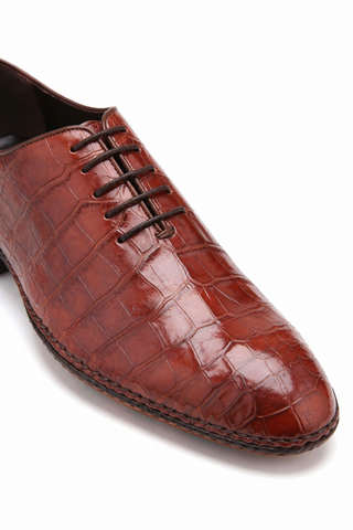 Caporicci Gregory 2542 Alligator Wholecut Oxford Chestnut, alligator and lace detail