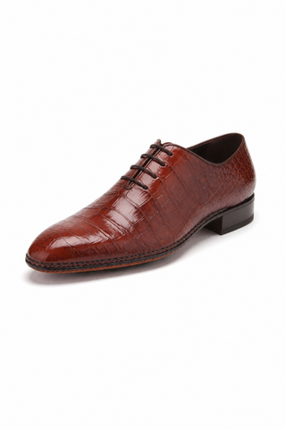 Caporicci Gregory 2542 Alligator Wholecut Oxford Chestnut, three-quarter view