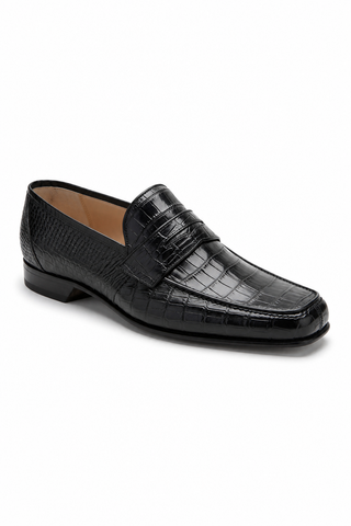 Caporicci 9961 Alligator Penny Loafer Black, three-quarter view