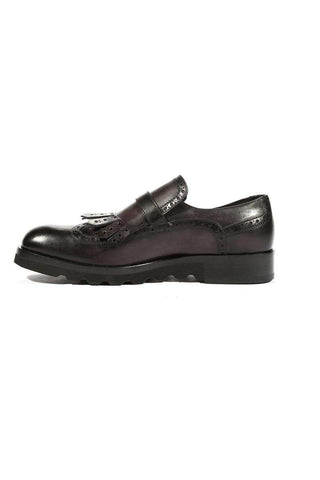 Cesare Paciotti Luxury Italian Men's Buckhold Loafers Black Calf Two Tone Tamponato Designer Shoes (CPM5477)-AmbrogioShoes