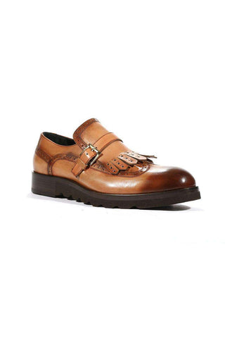 Cesare Paciotti Luxury Italian Men's Buckhold Loafers Camel/Brown Two Tone Tamponato Cuoio Designer Shoes (CPM5478)-AmbrogioShoes