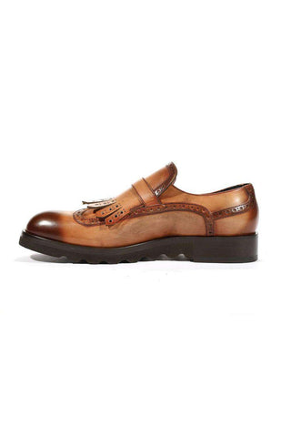 Cesare Paciotti Luxury Italian Men's Buckhold Loafers Camel/Brown Two Tone Tamponato Cuoio Designer Shoes (CPM5478)-AmbrogioShoes